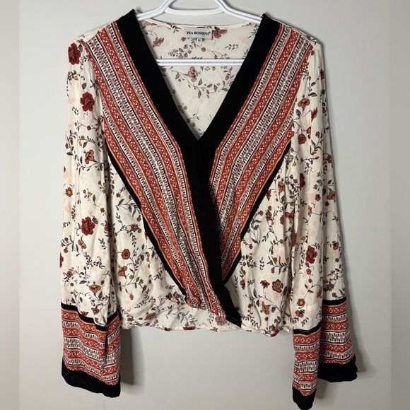 Floral V-Neck Blouse - Red and Black - Picture 2 of 5